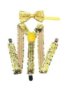 1SET Men's Sequin Bow Tie, Tie, And Suspenders Three Pieces Set, Apparel Accessories Combination Set - Multicolor - View 5