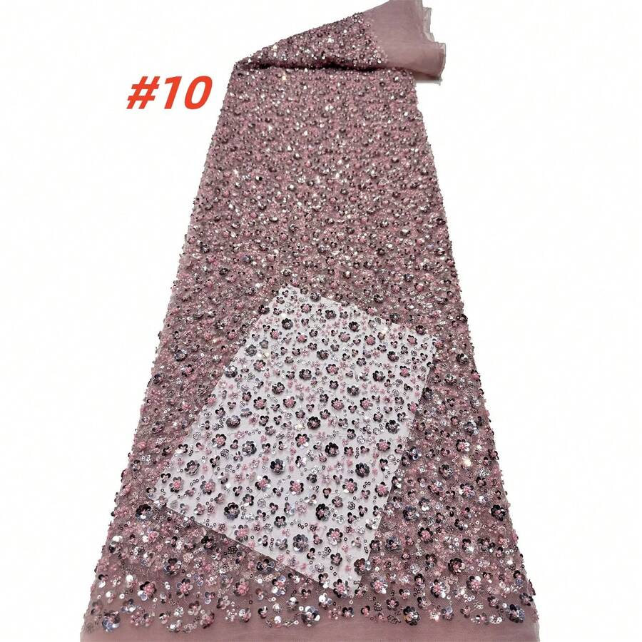 Vải ren châu Phi chất lượng cao năm 2026 với thêu sequin, vải ren lưới Pháp dành cho cô dâu và chú rể Nigeria để may váy cưới.