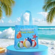 6/18 pièces Sacs-cadeaux en tissu non tissé sur le thème de la fête de la piscine d'été, sacs fourre-tout avec poignées renforcées bleu rafraîchissant, réutilisables et faciles à nettoyer, emballage-cadeau pour fête d'anniversaire à la plage, sacs de courses d'été, sacs de rangement quotidiens - 9057 - Voir 5