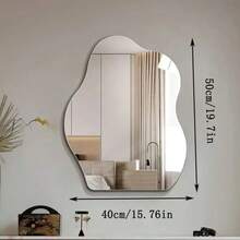 1 Stück unzerbrechlicher großer wellenförmiger Acrylspiegel, asymmetrisch geformter Wandspiegel, geeignet für Zuhause, Schlafzimmer, Badezimmer Dekoration - 1PC - Übersicht 2