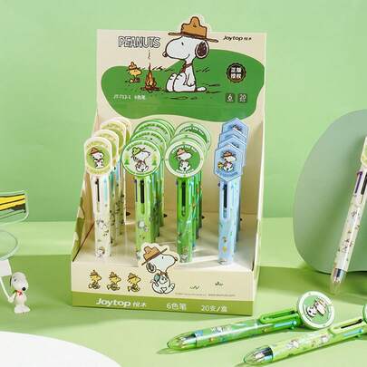 SNOOPY 40 st. söt kulspetspenna i 6 färger | Bärbar teleskoppenna för dagböcker, planer och kontorsmaterial | Perfekt födelsedagspresent till vänner, klasskamrater och kollegor | Tecknad hunddesign med namnskylt | Kawaiipenna för dagböcker, anteckningar och presenter