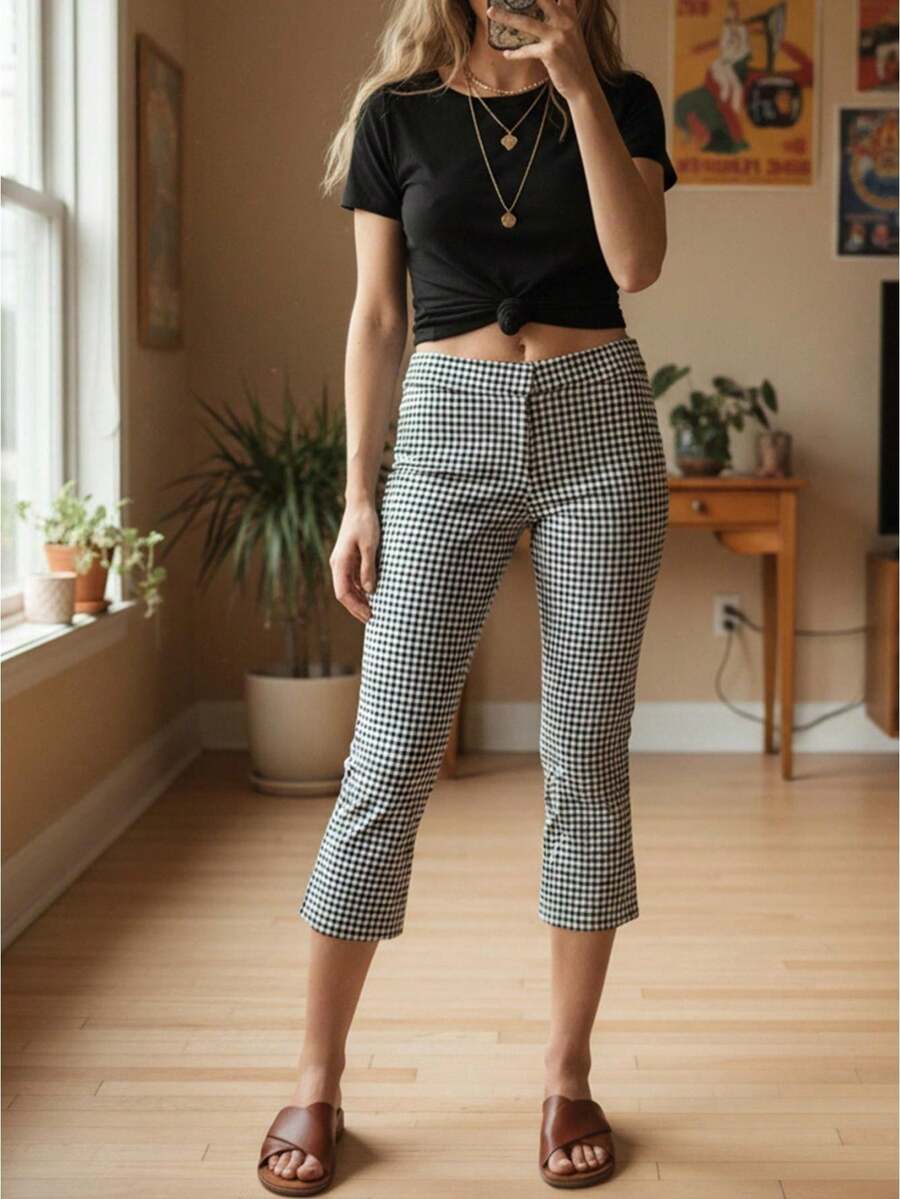 Women's High Waist Flared Capri Pants, Printed  Solid Cropped Trousers For Work Commute  Weekend Strolls - Ash - View 1