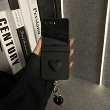 Simple Black Phone Case With Heart Pendant Compatible With Samsung Galaxy ZFlip7 Z Flip6 ZFlip 5 Zflip6 Zflip5 Shockproof Back ,Phone Case Compatible With Motorola,Phone Case Compatible With Xiaomi - Black - View 3