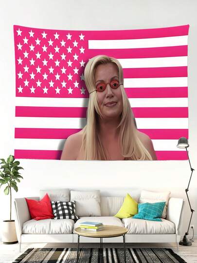 1 pezzo Arazzo da parete con stampa divertente della bandiera americana di Jennifer Coolidge, in poliestere da 90g, arazzo hippie per decorazione di camera da letto, soggiorno, casa, ideale come regalo di Natale e per feste
