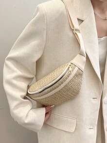 Túi đeo hông dệt kiểu Hàn Quốc mùa hè, túi đeo chéo thời trang. - Màu Khaki - Xem 3