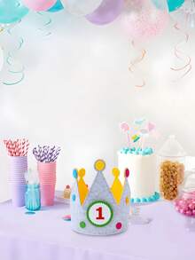生日皇冠帽，带数字，毛毡皇冠，生日帽，生日皇冠，3D贴纸布艺皇冠，0-9可替换数字，生日蛋糕帽，派对装饰 - 多色 - 查看 7
