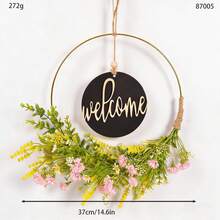 1 vòng hoa nhân tạo có biển chào mừng, lá nho và hoa thược dược trang trí cho cửa trước, mọi mùa - Nhiều màu - Xem 45