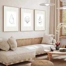 1/3pcs Set Unframed Boho Beige Striped Seashell Canvas Poster Summer Coastal Nautical Cottage Wall Art Print Minimalist Beach House Decor Painting For Apartment,Living Room,Bedroom,Modern Home Decoration - A - View 3