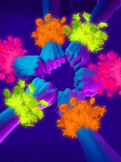 7个荧光派对星星手环，夜光手镯，霓虹荧光黑光反应派对礼品，适用于单身派对、婚礼、音乐节、生日、灯光派对用品