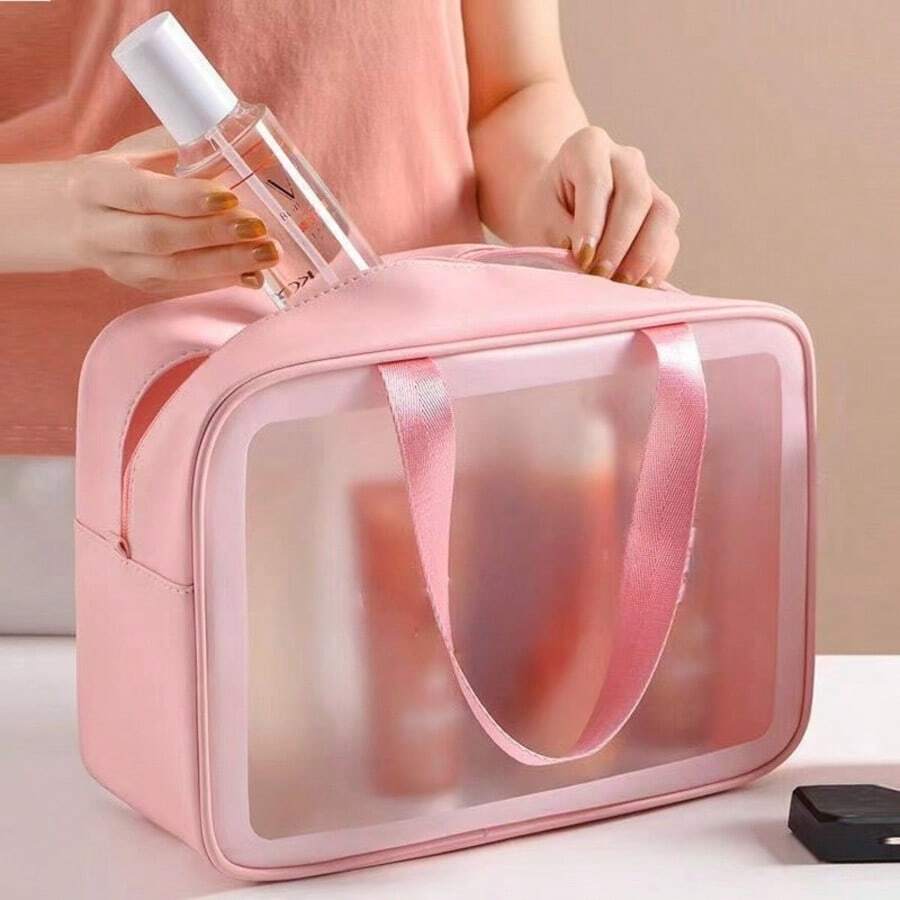 1 túi đựng mỹ phẩm PVC trong suốt dung tích lớn, túi đựng đồ vệ sinh cá nhân chống thấm nước bằng PU, túi du lịch dành cho nữ/1 chiếc màu hồng - Hồng - Xem 1