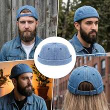Brimless Caps for Men Vintage Denim Hat Rolled Cuff Docker Brimless Hat Sailor Beanie for Hip Hop Dancing Watch Cap - como en la foto - Ver 8