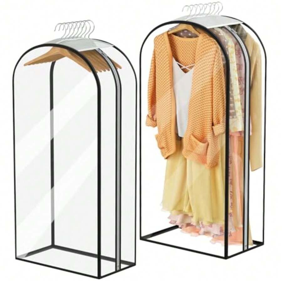 Garment Bags for Hanging Clothes 40" Long Ultra Clear Suit Bags for Closet Storage Moving Organization Travel Covers with 10" Gussets for Coat Dress Shirt and Sweater - 2 PCS - Paquete de 2 Crystal Clear - Ver 1