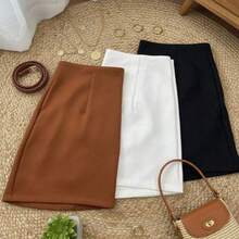 Set Of 3 Women's Tailored High-Waisted Dress Shorts, Elegant, Casual, Summer Fashion, Work, Office - 棕色/白色/黑色 - 查看 2