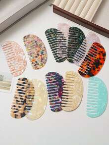 Acetate Geometric Hair Comb, Minimalist Retro Cute Elegant Semi-Circle Hair Brush, Korean Style - Multicolor - View 12