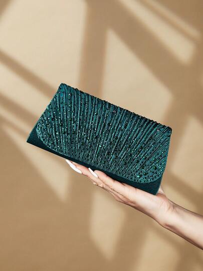 Glamorous Hot Drill Women's Evening Bag, Solid Color Grenn Fashion Clutch Bag, Suitable For Women Birthday Party, Charming Evening Shoulder Bag, Prom Bag For Party, Best Choice Elegant Bag For Bridal Shower, Clutch Bag For Wedding, Party Bags,Perfect For Party Wedding Prom Dinner/Banquet Matching With Holiday Party Dress Evening Dress & Sequin Dress