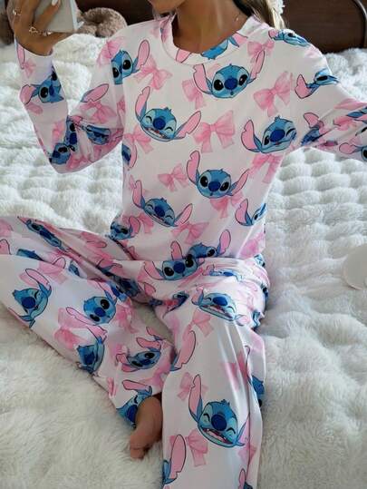 Disney Bộ 2 món áo dài tay và quần dài cho nữ, chất liệu co giãn, mềm mại, thoải mái, thanh lịch, lãng mạn, quyến rũ, dễ thương, phù hợp cho kỳ nghỉ xuân/thu và các hoạt động thể thao.