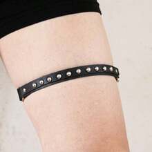 1pc Women's Punk Bullet Decor Sexy Leg Garter, Leather Bondage Thigh Strap, Halloween Costume Accessory - 黑色 - 查看 2