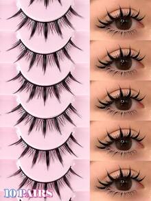 MAANGE 10/20 Pairs Natural Style Mixed Blood-Toned False Eyelashes, Durable & Long-Lasting, Low Sensitivity, Cartoon Style, Black Stem & Transparent Stem Thick Tail Camellia Cartoon Eyelashes, Japanese Style Gift - Black - View 1