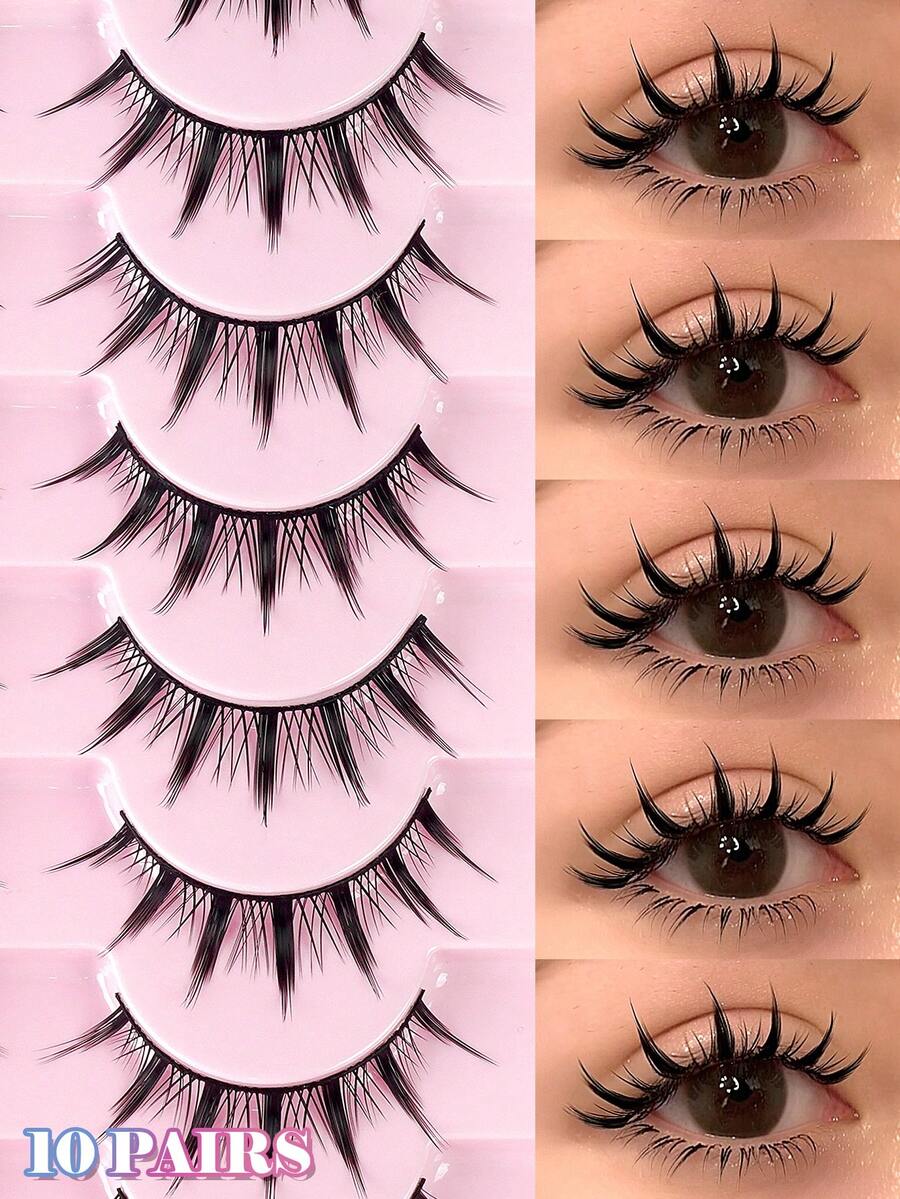 MAANGE 10/20 Pairs Natural Style Mixed Blood-Toned False Eyelashes, Durable & Long-Lasting, Low Sensitivity, Cartoon Style, Black Stem & Transparent Stem Thick Tail Camellia Cartoon Eyelashes, Japanese Style Gift - Black - View 1