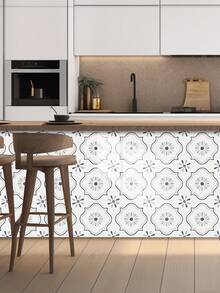 10pcs European Style Minimalist Soft, Heat-Resistant Geometric Outline & Retro Clover Floral Pattern Self-Adhesive Wall Decor Tiles, Suitable For Homestay Decor, Small Space Wall Beautification, Home Decoration - French Milky White - View 3