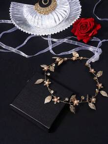 1pc Handmade Golden Pearl Flower Headband, Bridal Wedding Party Accessory - Gold - View 5