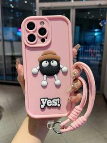 Ốp điện thoại có dây đeo hình mũ bông 3D hoạt hình, phụ kiện tương thích với iPhone 17/16/15/14/13/12/11. - Màu Hồng baby - Xem 3