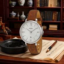 Fossil ES3708 Women's Quartz Watch - Stainless Steel And Leather Strap, 30M Water Resistant, Silver Dial With Roman Numerals - White - View 3