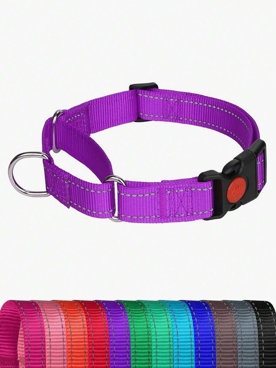 1pc Reflective Martingale Dog Collar With Quick Release Buckle, Non-Choke Martingale Dog Collar, Durable Nylon Dog Collar - Reflective Nylon Dog Collar, Suitable For Small To Large Dogs Choke-Free Training Collar - Gentle Control, Durable - Multicolor - View 1