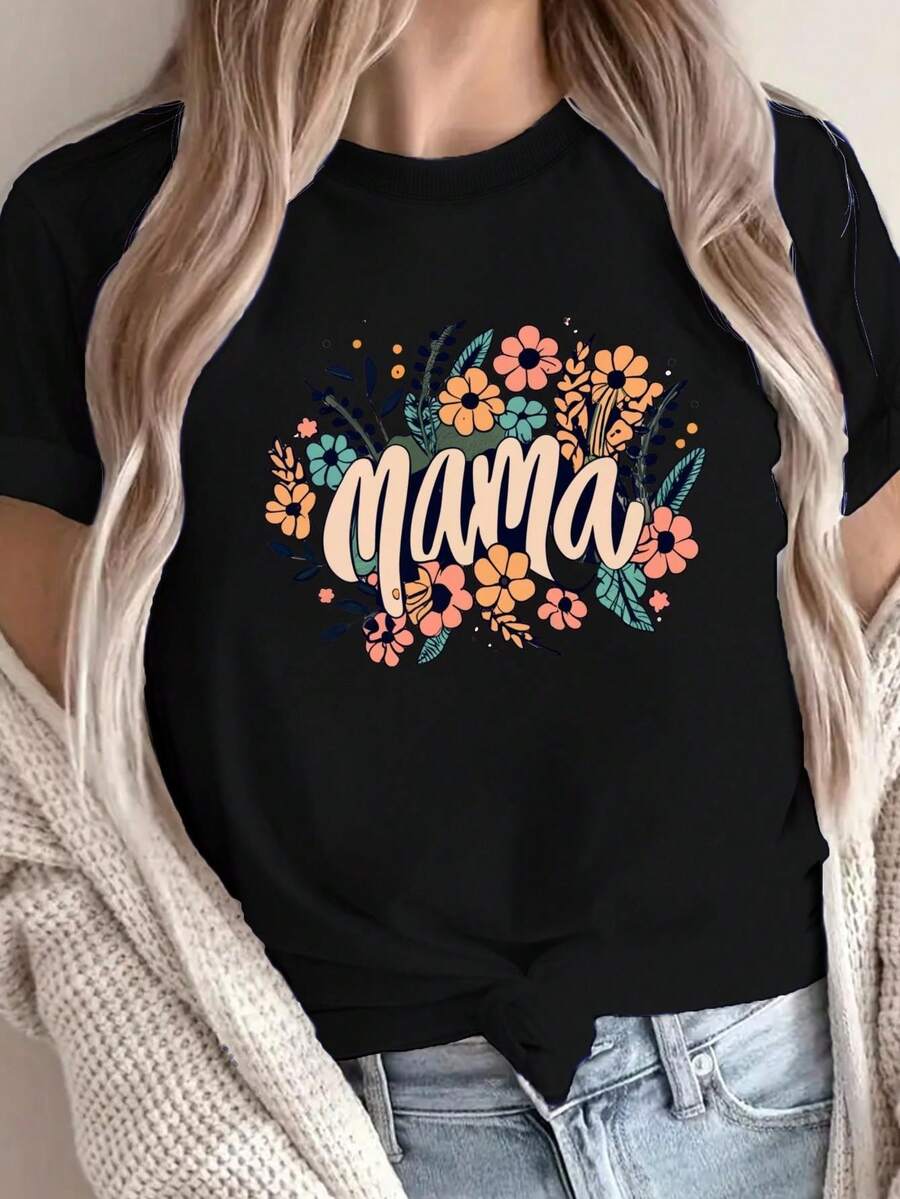 Camiseta Casual de Cuello Redondo Estampada de Talla Grande para Mujer, Camiseta Vintage con Estampado Floral para Mujer Compatible con G500 - Top Casual de Cuello Redondo Suave, Ajuste Cómodo, Lavable a Máquina, Usable Todo el Año para Fiestas, Oficina y Atuendos Cotidianos, Top de Manga Corta de Talla Grande para Mujer Adecuado para el Día de San Valentín, Pascua y Entusiastas del Fútbol (Beige/Rosa/Gris Oscuro) - Negro - Ver 1