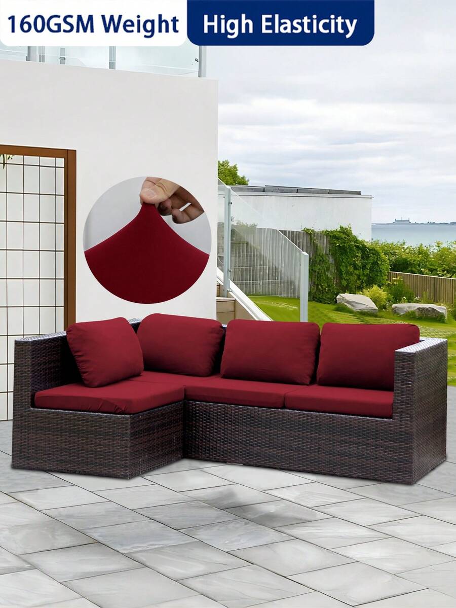 1 chiếc vỏ đệm ghế sofa ngoài trời bằng lụa sữa màu trơn mật độ cao, độ đàn hồi cao, có thể tháo rời, dạng bán kín, thích hợp cho ghế sofa sân hiên, ban công, sân vườn. - Màu Đỏ Sâu - Xem 1