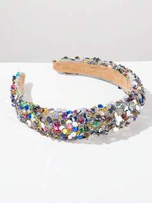 1pc Summer New Colorful Sponge Heightening Headband, Korean Style Rhinestone Embellished Luxury Versatile Headpiece, Suitable For Women Accessories & Summer Outfit Matching Hairband - Color - View 4