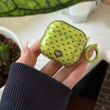 Translucent Green Brown Polka Dot + Circular Ring Earphone Case Compatible With Apple Pro 3/Pro 2/ 4/3/2, Fashionable Women Earphone Case, Minimalist Earphone Case, Apple Earphone Case, Apple Earphone Cover - Green - View 2