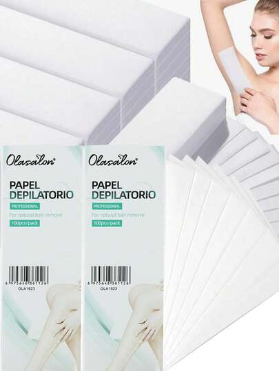 Tiras de Cera Depilatória OLASALON, Papel de Cera Branco, Remoção de Pelos de Corpo Inteiro Unissex, 100 Peças de Tiras de Cera Descartáveis, Tecido Não Tecido Reforçado, Adequado para Braços, Pernas, Axilas, Sobrancelhas e Outras Áreas, Conveniência Sem Resíduos, Uso Doméstico, Ferramenta de Depilação, Acessório de Depilação