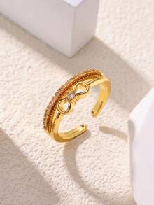 可调节18K镀金复古蝴蝶结立方氧化锆戒指，优雅防水首饰配饰，送给女性/闺蜜的礼物，适合婚礼、生日、母亲节等场合。 - 彩色 - 查看 11