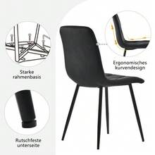 Ensemble table et chaises de salle à manger (5 pièces), table hexagonale moderne en marbre + 4 chaises de salle à manger en velours pour créer un restaurant chaleureux et moderne - Noir - Voir 10