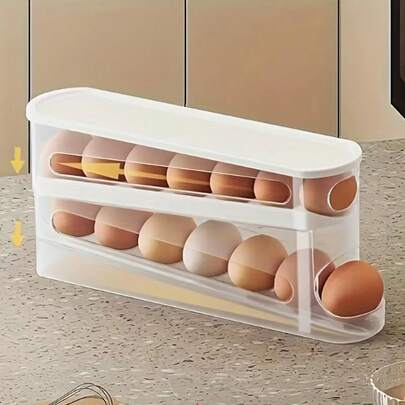 1pc Automatic Rotating Refrigerator Egg Storage Box, Large Capacity Egg Holder, Kitchen Utensil, Kitchen Accessory