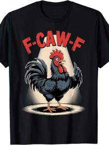 Funny F-Caw-F Rooster Cawing Retro Chicken Sarcastic Jokes T-Shirt - Vintage Graphic Novelty Tee With Bold Red Lettering & Cartoon Rooster Design, Loose Fit Short Sleeve Crew Neck Casual Shirt For Men & Women, All-Season Comfort For Daily Wear & The - màu đen - Xem 6