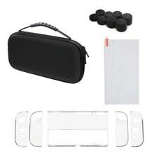 一套包含：1 个 Switch OLED 游戏机便携包、1 个 PC 主机保护壳、4 个 PC 手柄保护壳、1 张钢化玻璃屏幕保护膜、8 个摇杆帽。全面防摔、防爆、防滑、防尘、防刮，方便户外携带和配件收纳，提升游戏体验。 - 查看 10