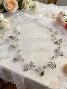 1pc Handmade Golden Pearl Flower Headband, Bridal Wedding Party Accessory - Gold - View 10