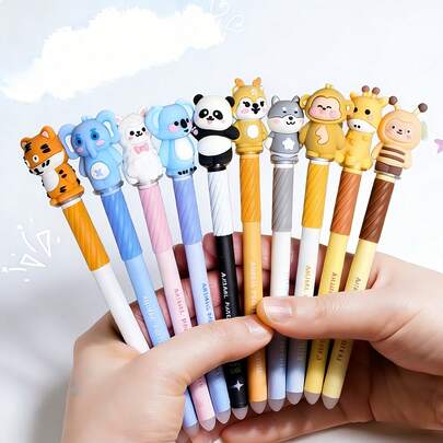 1 pieza Bolígrafo neutro con tema de dibujos animados borrable, punta de 0.7mm, tinta azul incorporada, punta giratoria, incluye recambios azules y negros, adecuado para oficina, escuela, uso doméstico, recompensas en el aula, regalos festivos, útiles escolares