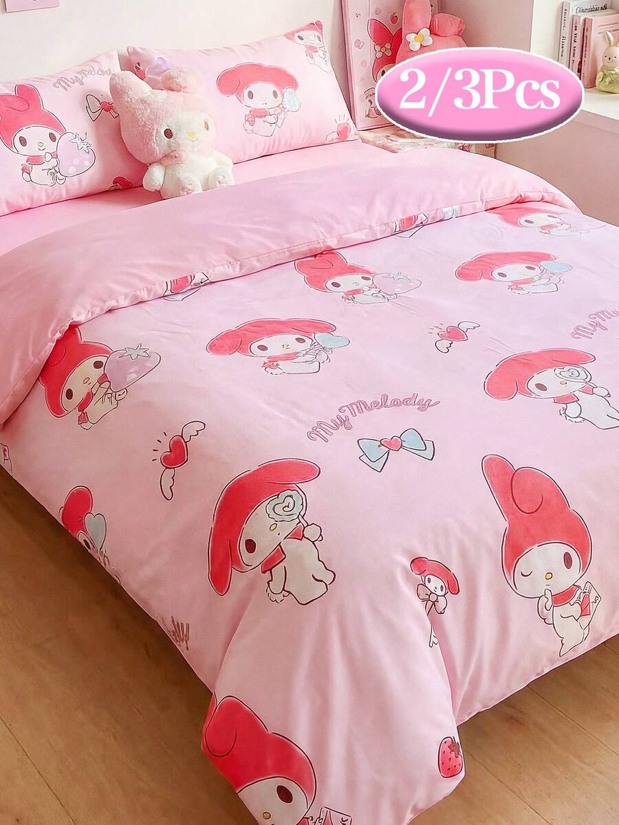 SANRIO 2/3件套被套套装，床上用品，被套（1个被套+2个枕套，不含填充物），可爱卡通图案，全尺寸，柔软舒适，适合宿舍、家庭卧室、酒店，四季皆宜，带拉链封口和枕套，多种颜色可选，超大尺寸床上用品，超大被套套装 - 常规 - 查看 1