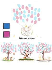 Sổ lưu niệm in dấu vân tay thay thế cho tiệc mừng em bé, bảng hiệu in dấu vân tay tiết lộ giới tính kèm mực, đồ trang trí chào đón bé yêu, tranh treo tường kỷ niệm cho bé. - Nhiều màu - Xem 10