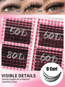 640pcs 50D/60D/80D Fluffy Curly 8-16mm Mixed False Eyelash Extension DIY Kit, Includes DIY Lower Lashes, Eyeshadow Palette, Soft Cluster Lashes, Creating Natural Butterfly Makeup Effect, Easy DIY Lashes At Home, Kit Contains Lash Glue, Makeup Remover, Lash Tweezers (Lower Lashes + 50D/60D/80D*2), Lash Cluster Set, Eyelashes, False Lashes - Black - View 7