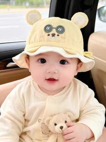 1 pieza Gorro de bebé con oso lindo con gafas, sombrero ajustable delgado de protección solar para exteriores en primavera/otoño para bebés/niñas pequeñas - Multicolor - Ver 8