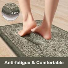 Anti Fatigue Mats for Kitchen Floor 17"x47"+17"x29" Boho Kitchen Rugs Sets of 2 Cushioned Kitchen Floor Mats Comfort Standing Mat for Laundry Office Sink Desk Dark Green - Verde Oscuro - Ver 3