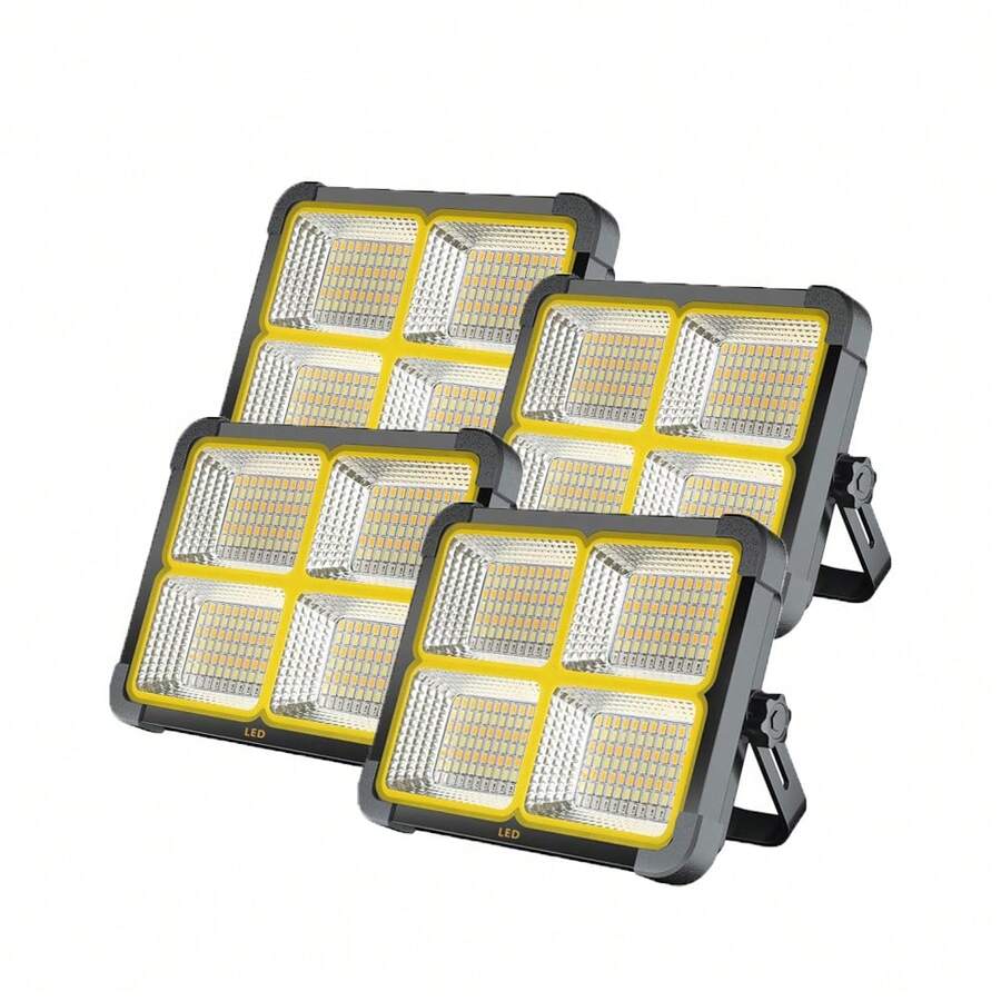 4 Pack Solar LED Flood Light Outdoor, Rechargeable Work Light With Power Bank Function, IP66 Waterproof Portable Security Floodlight For Garage, Construction Site, Camping, Emergency Lighting - 4 Pack - 查看 1