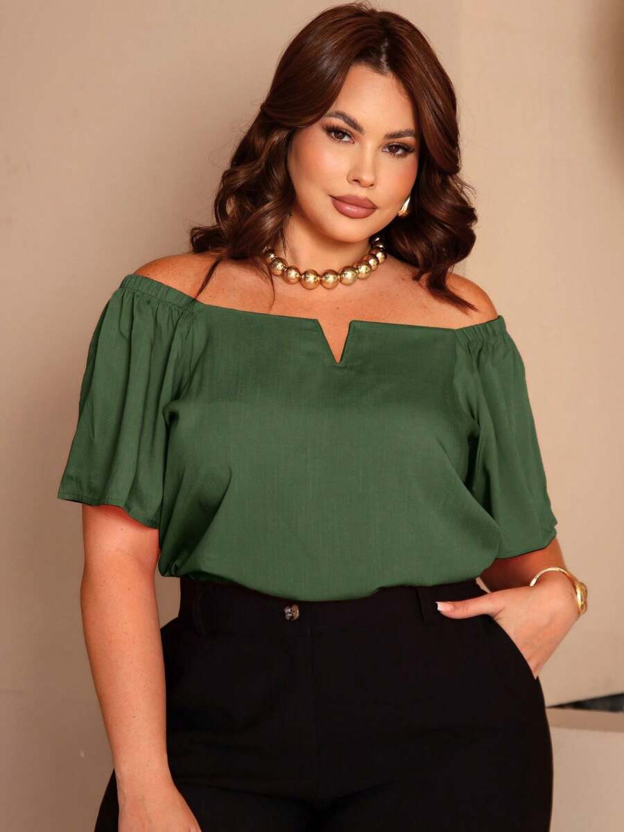 Women's Plus Size Blouse - Military - View 1
