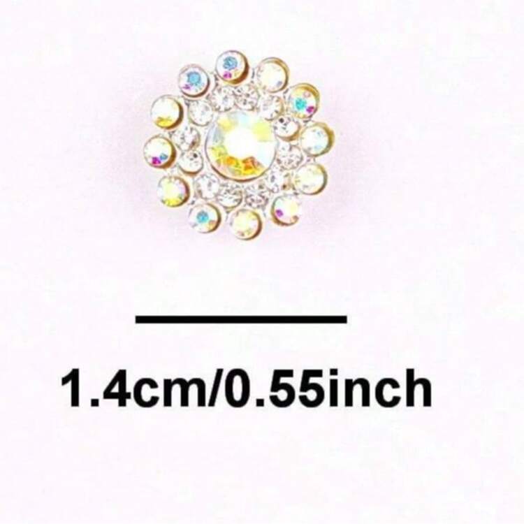 50 viên/gói, nhiều kiểu dáng, đế vàng/bạc, đá pha lê lấp lánh hình hoa tròn 14mm, đế phẳng, có keo dán, thích hợp để trang trí may mặc trên quần áo, túi xách, giày dép. - 14mm - Xem 5