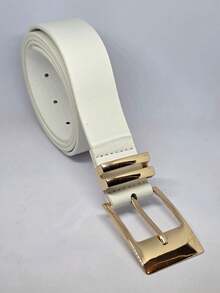 1 Piece Of Women's Black Belt With Organic-Shaped Buckle, Classic Style, Versatile Metal, Premium PU Leather With High Durability. - 白色 - 查看 3