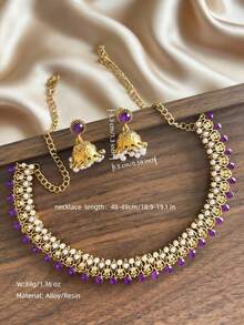 Bộ trang sức 3 món sang trọng đính ngọc trai giả, gồm vòng cổ choker pha lê nhiều màu sắc và bông tai mặt dây chuyền tua rua, thích hợp cho phụ nữ dự tiệc, cưới hoặc mặc hàng ngày. - Mặt dây chuyền ngọc trai - Xem 8